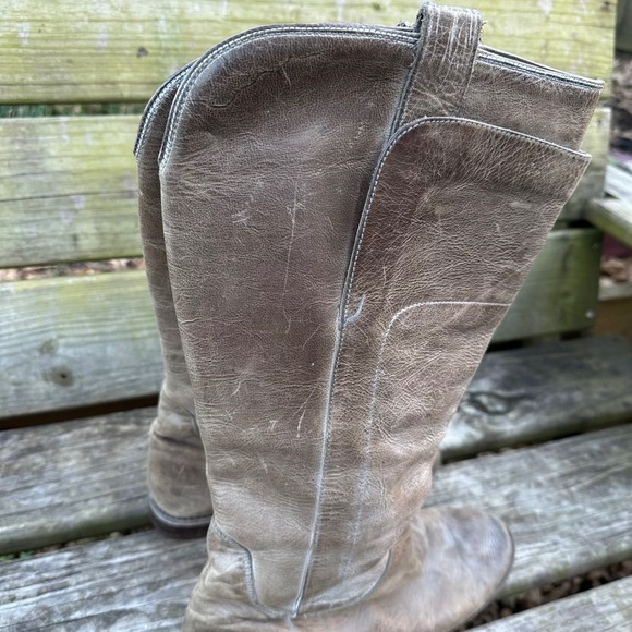 Frye Paige Tall Riding Boots Distressed Taupe Gray Equestrian Size 9.5 Old Money - Picture 2 of 10